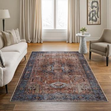 Imagem de Bloom Rugs Tapete lavável de 1,8 m x 1,8 m - Tapete de área tradicional de terracota/azul para sala de estar, quarto, sala de jantar e cozinha - Tamanho exato: 1,5 m x 18 m