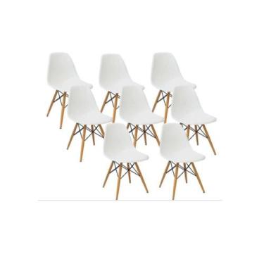 Imagem de Kit Com 8 Cadeiras Charles Eames Dsw Branca - Base Madeira - UNIVERSAL