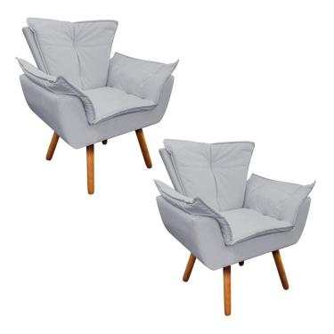Imagem de Kit 02 Poltronas Opala Corino Pés Palito Castanho Cinza