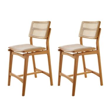 Imagem de Conjunto Com 2 Banquetas Eva Premium Linho Off Imbuia Natural