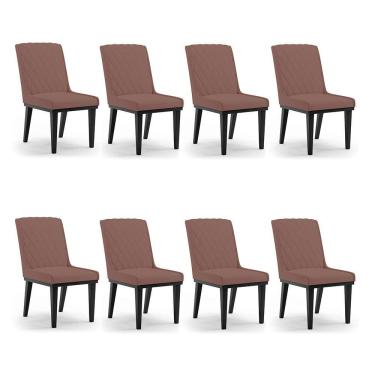Imagem de Cadeira Sala De Jantar Base Madeira Preto Kit 8 Sofia Veludo Rosê D03 - D'rossi