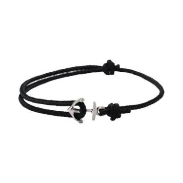 Imagem de Pulseira Masculina Fina De 2mm Com Cordão Vermelho Da Sorte E Âncora D