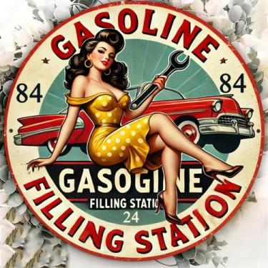 Imagem de Placa De Metal Redonda Vintage De Alumínio Para Posto De Gasolina, Art