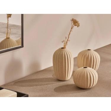 Imagem de Conj Trio Kit Vasos Decorativos Em Cerâmica Bege Enfeite Sala Jantar C