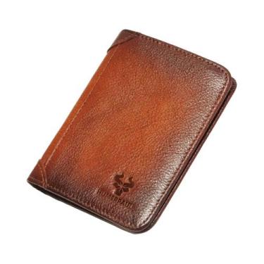 Imagem de Carteira Bifold Masculina Slim De Couro Real Com Bloqueio RFID, Porta 