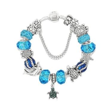 Imagem de Pulseira De Cristal Murano Azul Com Charme De Golfinho Para Mulheres, 