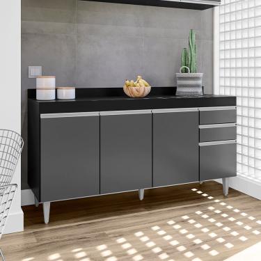 Imagem de Balcão Lorena com Tampo 160cm 4 Portas 2 Gavetas Preto Grafite Maderatto Móveis