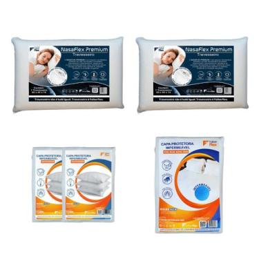 Imagem de Kit Completo Cama King Size 2 Travesseiros Nasa e Protetores - Faiber 