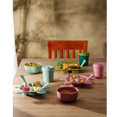 Imagem de Prato com 2 Talheres Lyor Baby Dino de Bambu e PP Verde