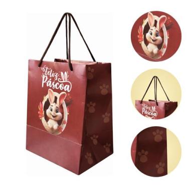 Imagem de Sacola Cartonada Páscoa Premium Alça De Nylon 20x15x25cm Quantidadae:1