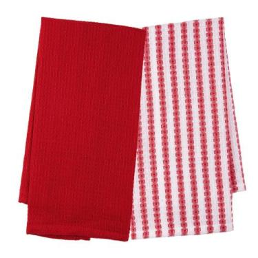 Imagem de 2 Panos de Prato Lyor Verona 60x40cm Vermelho Branco Algodão