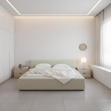 Imagem de Cama Estofada QueenSiena 1.60m Moderna Em Linho Base Baixa Design Mini