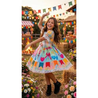 Imagem de Vestido Infantil Junino Caipira Luxo Balão Encantado - Festa Junina - 