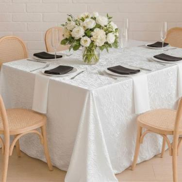 Imagem de Toalha de Mesa Quadrada em Cetim Amassado Branco, 2,80 x 2,80