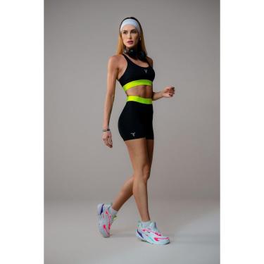 Imagem de CONJUNTO TOP E BERMUDA - BE AUTH - FIT001 - PRETO/ AMARELO NEON-Feminino