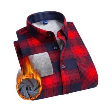 Imagem de Camisa Masculina 5XL De Fleece Grosso E Quente, Manga Longa, Xadrez, N