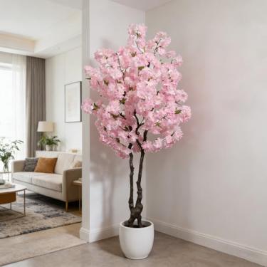 Imagem de Árvore de cerejeira artificial rosa 1,8 m, decoração interna, árvore de flor sintética, árvore de cerejeira para decoração de quarto, presente