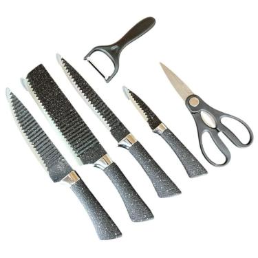 Imagem de Jogo Facas 6 Peças Aço Inox Chef Cutelo Tesoura Descascador Cozinha