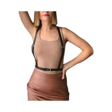 Imagem de Cinto De Couro Sexy Feminino Com Suspensórios E Meias Para Bondage - N