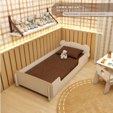 Imagem de Cama Infantil Montessoriana Conforto para Quarto Branco Mdf Urso Branco