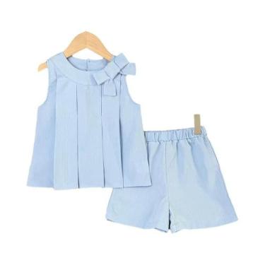 Imagem de Conjunto De Verão Para Meninas Em Rosa Doce, Colete Sem Mangas Com Laç