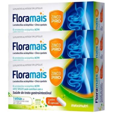 Imagem de KIT 3X Floramais + Zinco Probiotico Lactobacillus 6 cápsulas - Maxinut