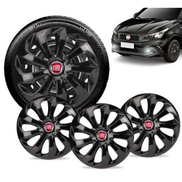 Imagem de Jogo 4 Calota Velox Aro 14 Preta Fiat Argo Palio Siena Mobi - Elitte