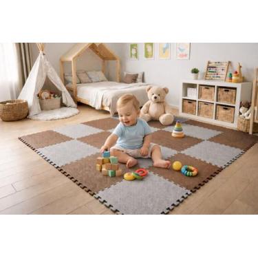 Imagem de Kit 12 Tatames Tapete Eva 50x50x1cm 10mm CINZA CLARO E MARROM Infantil