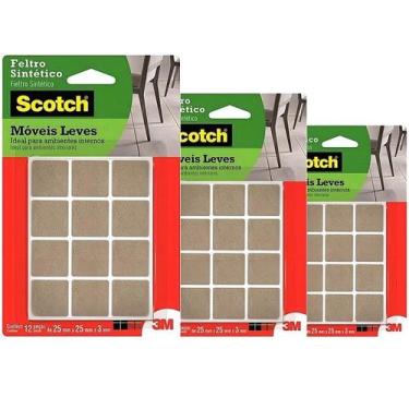Imagem de Kit 3 Feltro Adesivo Cadeira Sofa Quadrado SCOTCH 3M 25MM 12U