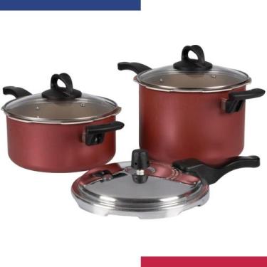 Imagem de Jogo De Panelas De Pressão Antiaderente 3L E 4,5L Cereja - Aluminio Na