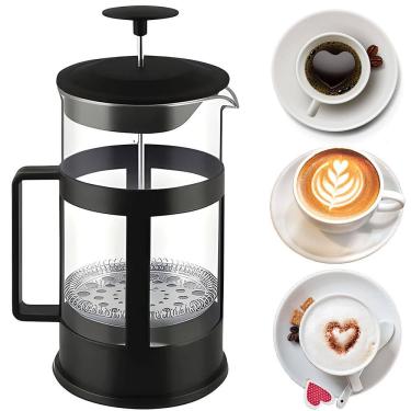 Imagem de Cafeteira Prensa Francesa Portátil Vidro 600ml Cremeira Espuma Leite Infusor Chá