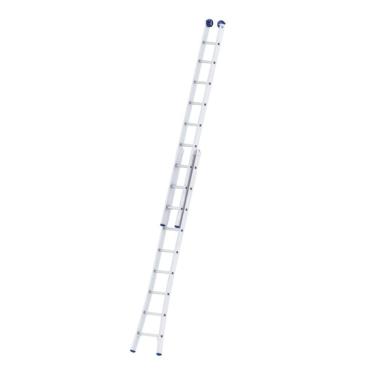 Imagem de Escada Extensível 18 Degraus 4,5m 2x9 Alumínio Cinza com Rodas Antiderrapante Dobrável 150kg Mor