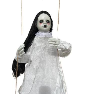 Imagem de Boneca Balanço Branco Led Som Terror Halloween Decoração - sm decora