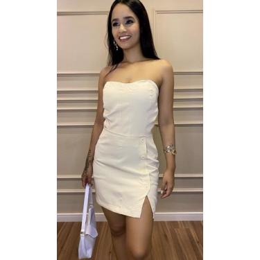 Imagem de Conjunto feminino cropped sem alça e saia - Niva, Nude, M,  96 poliést