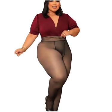 Imagem de Meia Calça Translucida Feminina Plus Size Térmica Peluciada,Forrada, L