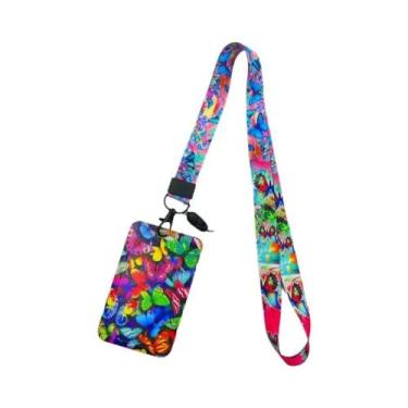 Imagem de Porta-Crachá Borboleta Feminino Com Cordão Para Identificação E Cartõe