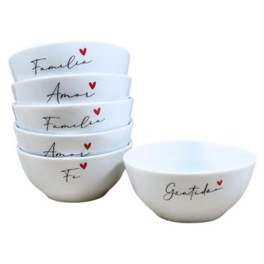Imagem de Kit 6 Bowl Tigela Sobremesa Sorvete 250ml Frases - Porcelana Estampa:F