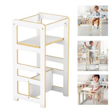 Imagem de Torre de Aprendizagem Infantil 4 em 1 Regulavel Multifuncional com Mesinha Cadeirao Escada em MDF 80CM