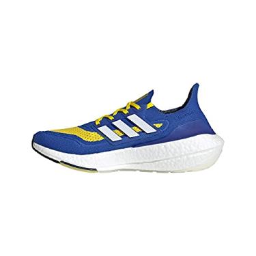 Imagem de adidas Tênis de corrida masculino Ultraboost-21, Azul/Branco/Dourado Metálico, 38