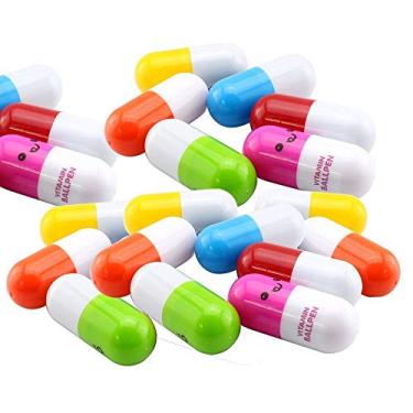 Imagem de Allpdesky Caneta esferográfica em formato de pílula de rosto sorridente, 72 peças, linda caneta esferográfica retrátil, pílula de vitaminas, caneta nova, tamanho 12 x 2,4 cm, caneta de presente, multicolorida