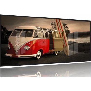 Imagem de Quadro Kombi Vermelha Vintage Retrô Surf Praia 130x60 Moldura Preta 2x2