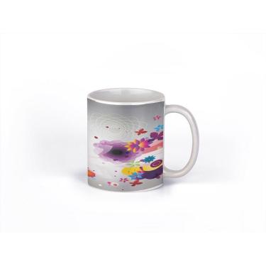 Imagem de Caneca ECF Borboletas e Flores Branca Porcelana 325ml