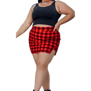 Imagem de Short Saia Xadrez Plus Size Vermelho E Preto E Branco Veste até o 50