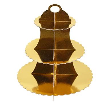 Imagem de menolana 3 Camada Cupcake Stand Bolo Comida Display Torre Titular Bebê Chuveiro Decoração De Aniversário - Ouro