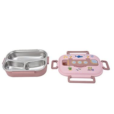 Imagem de Box Infantil de Aço Inoxidável Portátil com Divisória Removível, Lancheira Isolada Recipiente para Alimentos com Compramento (Rosa)