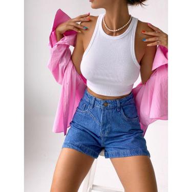 Imagem de Top Cropped Básico Liso Fechado Clássico - Branco, Preto