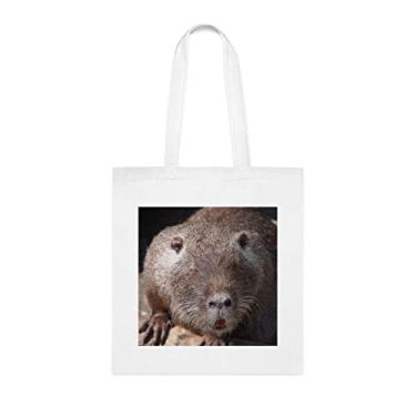 Imagem de Retrato de uma sacola Nutria, presente divertido, bolsa de ombro, bolsas reutilizáveis, ideia de presente de cesta de Natal de aniversário, Branco