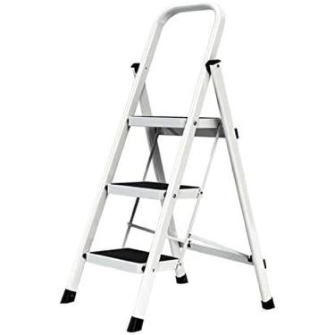 Imagem de KRASS Degraus dobráveis duráveis e espessos, escadas internas e externas portáteis de escada 3/4 degraus biblioteca escadas multiuso, branco, 41 x 66 x 104 cm, Collector88