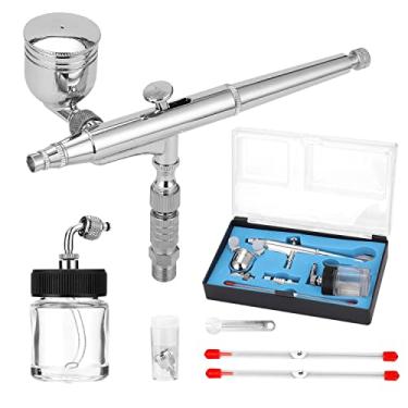 Imagem de Qudai Conjunto profissional de aerógrafo para modelagem de pintura artística com adaptador G1 / 8 Wrentch 2 copos de líquido 2 agulhas 2 bicos NP