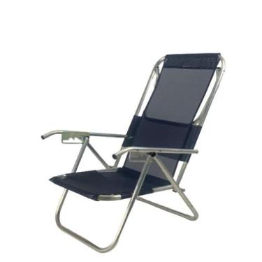 Imagem de Cadeira De Praia Aluminio Deitar Alta 5 Posições 100Kg Preto  - Cadeir